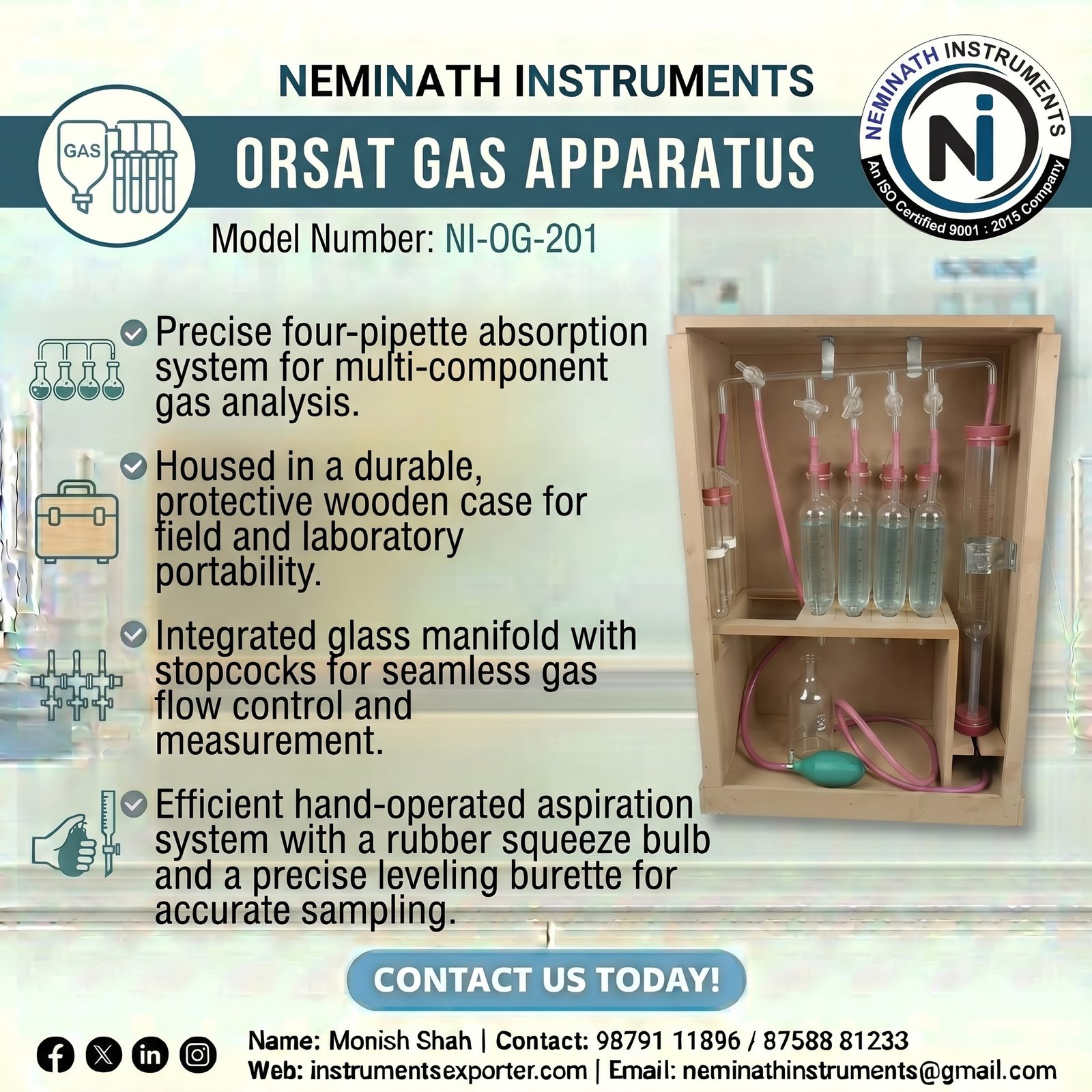 Orsat gas apparatus 4 pipettes